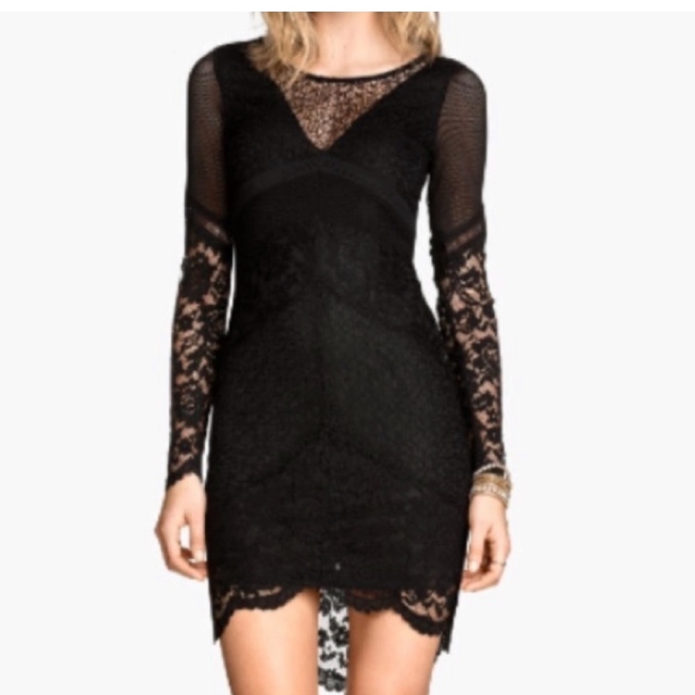 H&M Black Asymmetrical Mini Dress Long Sleeve LBD